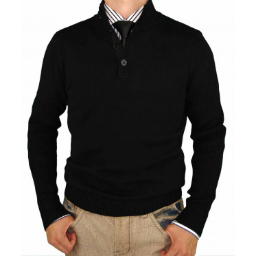 Mens Luciano Natazzi Mock Neck Ribbed Lo - Image1