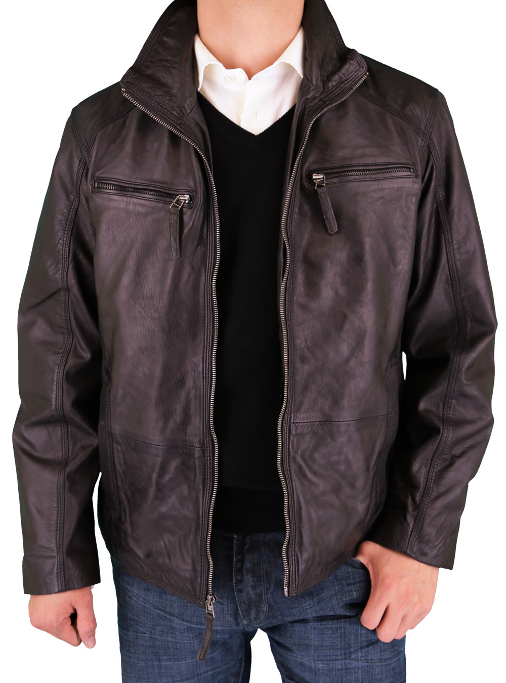 Mens Luciano Natazzi Leather Double Collar Jacket in Brown ... (1000 x 1350 Pixel)