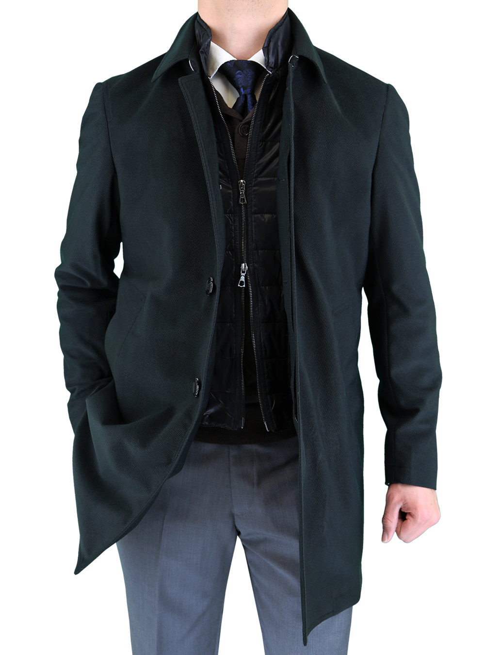 Mens Luciano Natazzi Overcoats Modern Fit Walker Top Coat Black
 - Image1