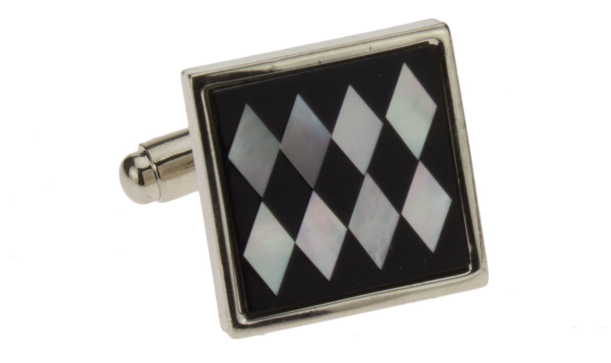 Mens Darya Trading Timeless Mother Of Pearl & Black Onyx Stainless Steel Cufflinks With Gift Box in Silver - Image1