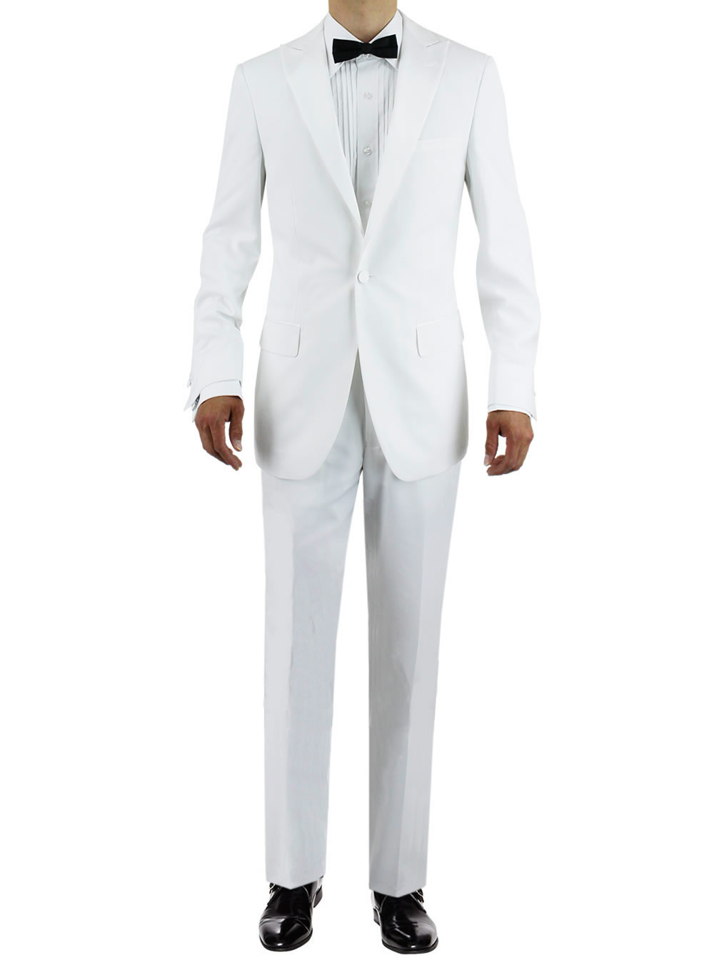 Mens Giorgio Napoli One Button Peak Lapel and Adjustable Pants Wedding Tuxedo Suit in White - Image1