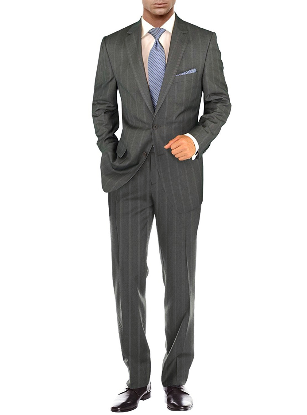 Mens Salvatore Exte Modern Fit Suit Two Button 2 Piece Striped Gray - Image1