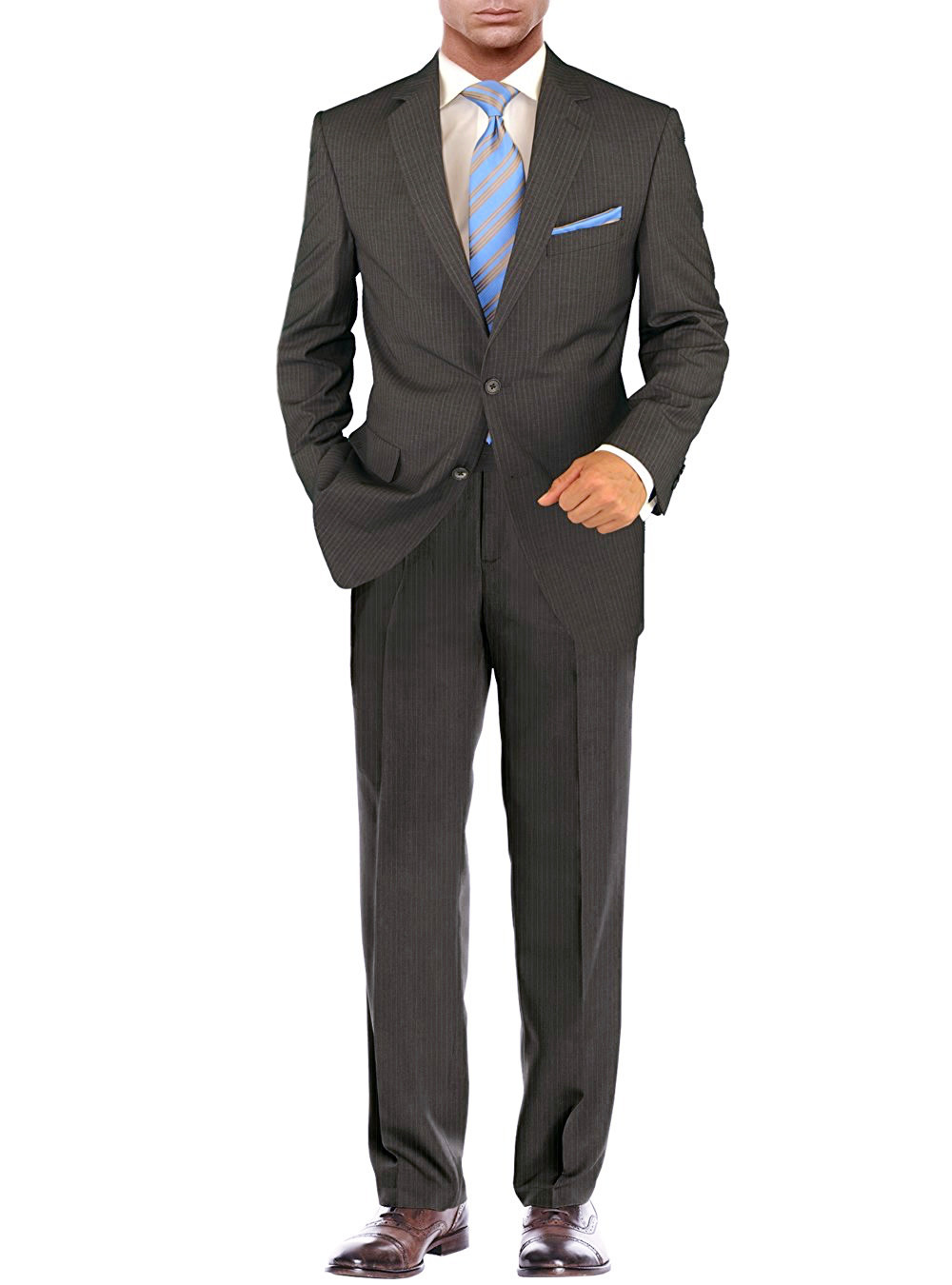 Mens Salvatore Exte Modern Fit Suit Two Button 2 Piece Striped Dark Gray - Image1