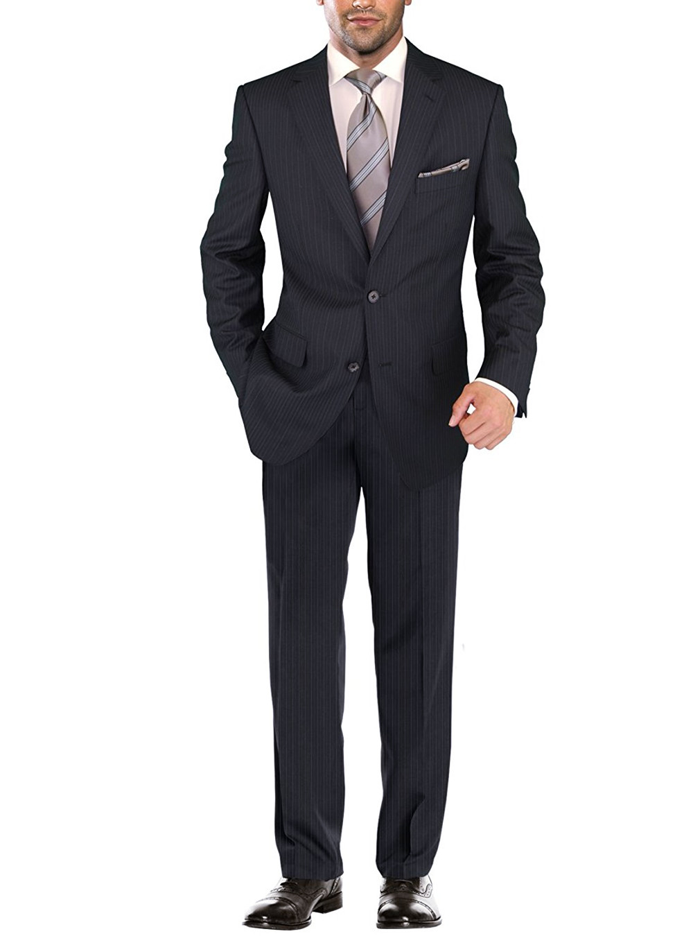 Mens Salvatore Exte Modern Fit Suit Two Button Jacket Striped Dark Navy - Image1