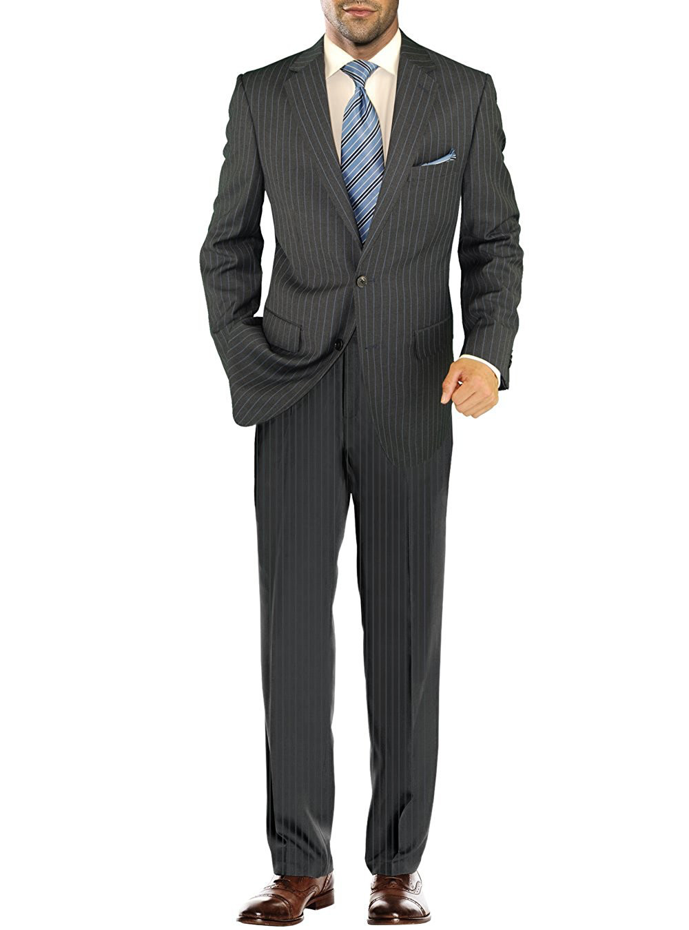 Mens Salvatore Exte Modern Fit Suit Two Button Jacket Striped Charcoal - Image1