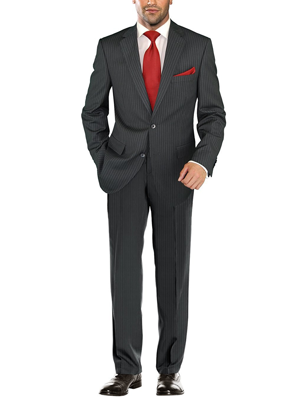 Mens Salvatore Exte Modern Fit Suit Two Button Jacket Striped Dark Gray - Image1