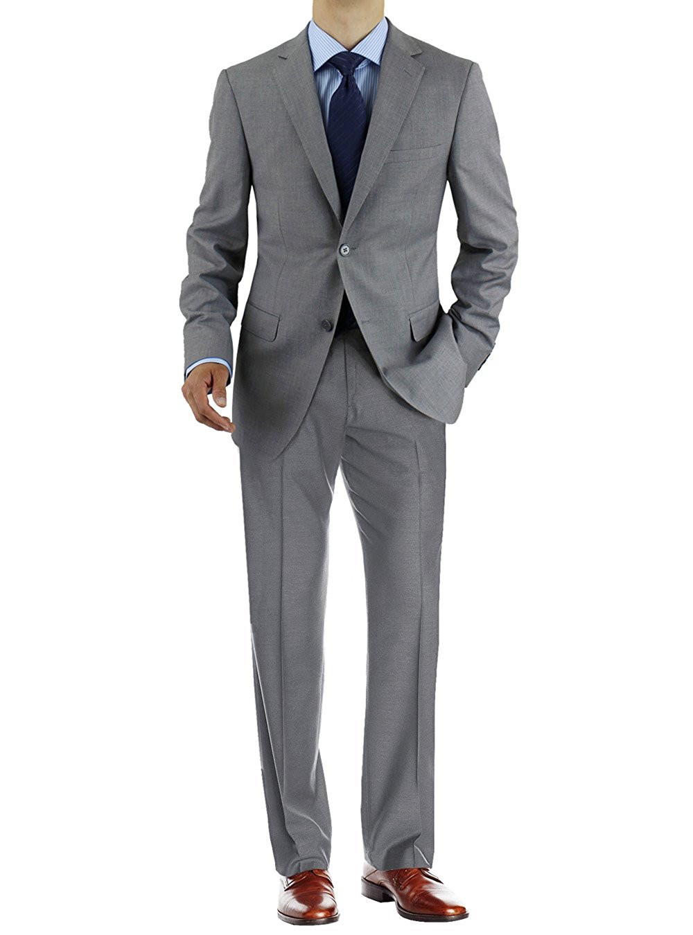 Mens Salvatore Modern Fit Suit Exte Two Button 2 Piece Light Gray - Image1