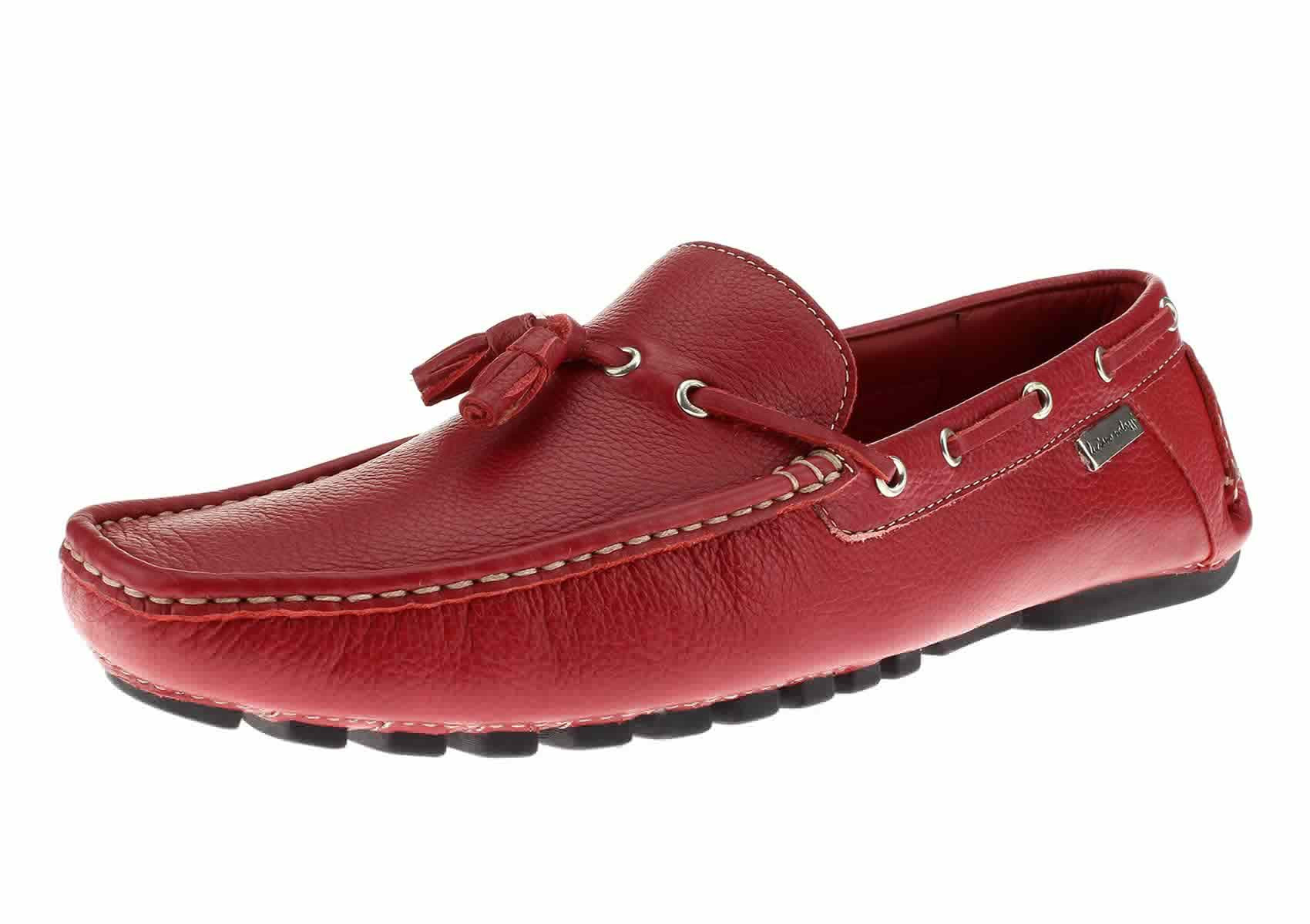 Mens Luciano Natazzi Tassel Driving Loafer Air Grant Slip-on Leather Shoes Red - Image1