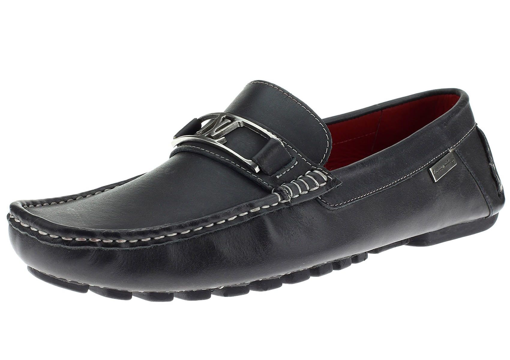 Mens Luciano Natazzi Driving Loafer Air Grant Bit Leather Slip-on Shoe Oily Black - Image1