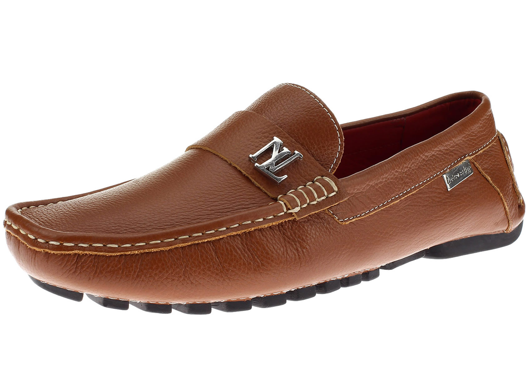 Mens Luciano Natazzi Leather Driving Loafer Air Grant Canoe Slip-on Dress Shoes Tan - Image1
