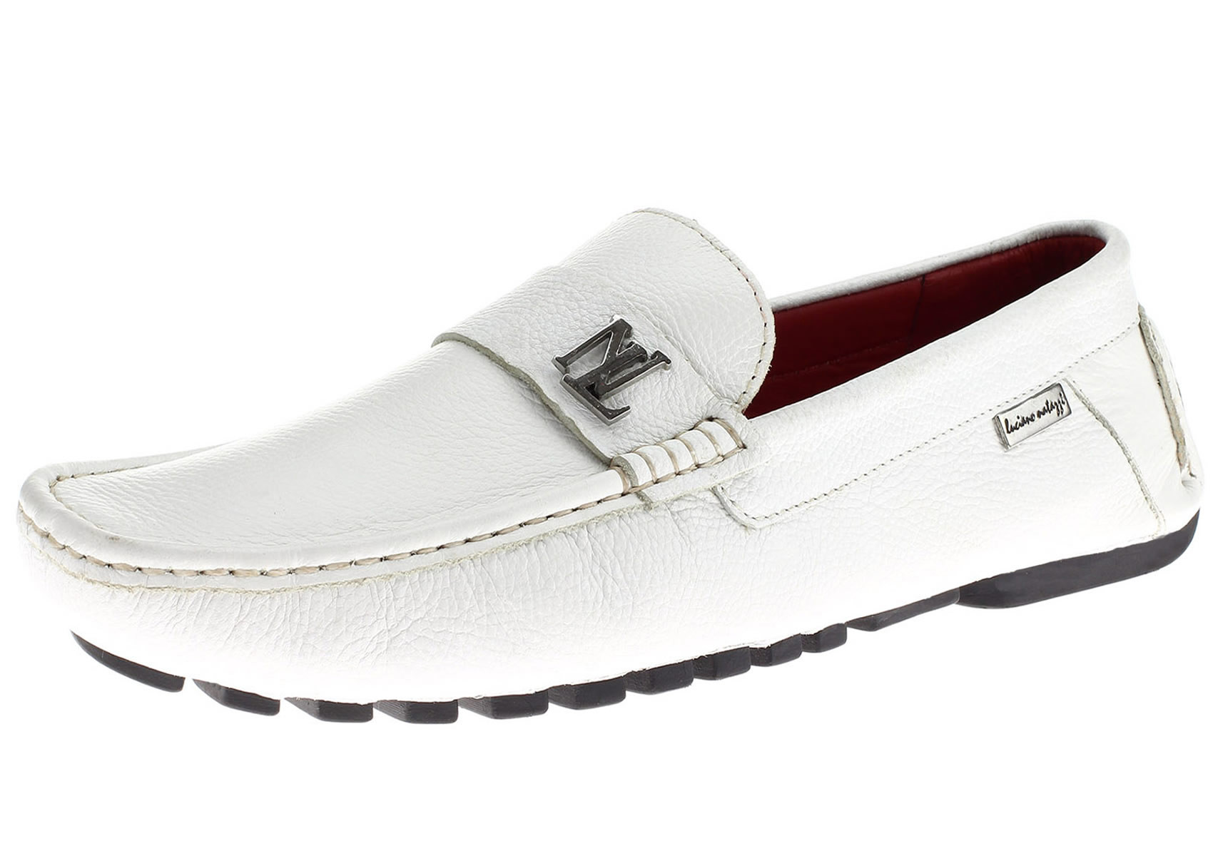 Mens Luciano Natazzi Leather Driving Loafer Air Grant Canoe Slip-on Dress Shoes White - Image1