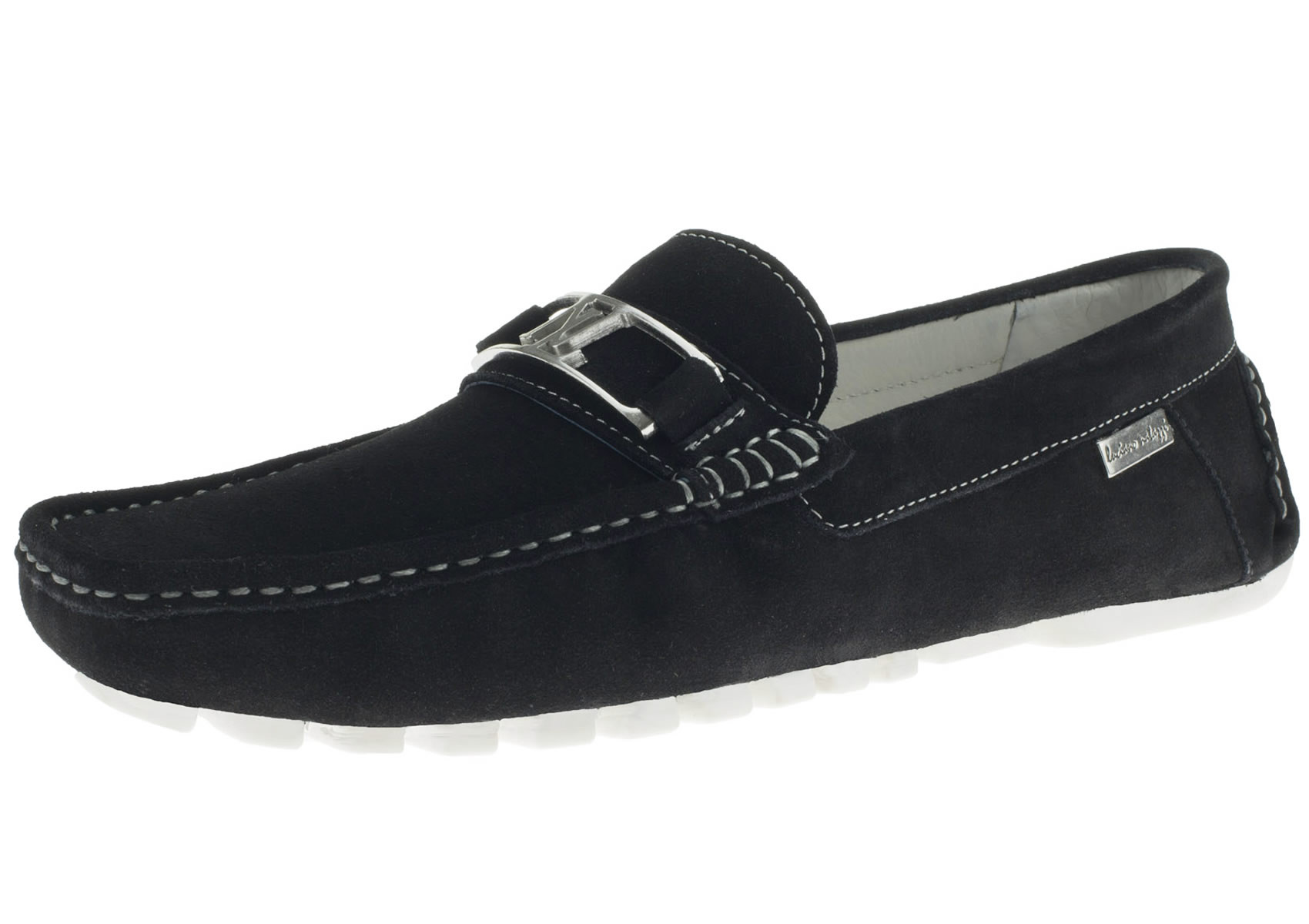 Mens Luciano Natazzi Driving Loafer Air Grant Penny Suede Leather Black - Image1