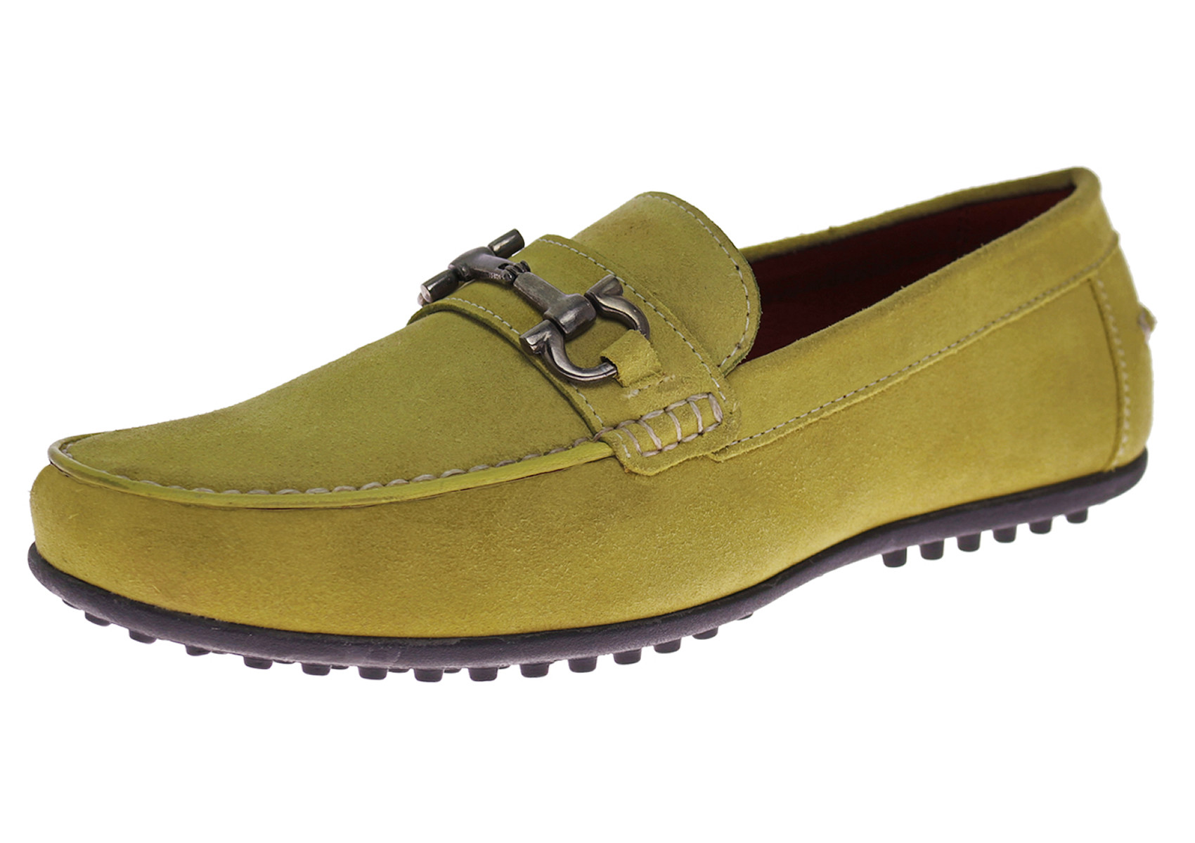 Mens Luciano Natazzi Kimo Driving Loafer Suede Leather Moccasin Shoe Lime Yellow - Image1