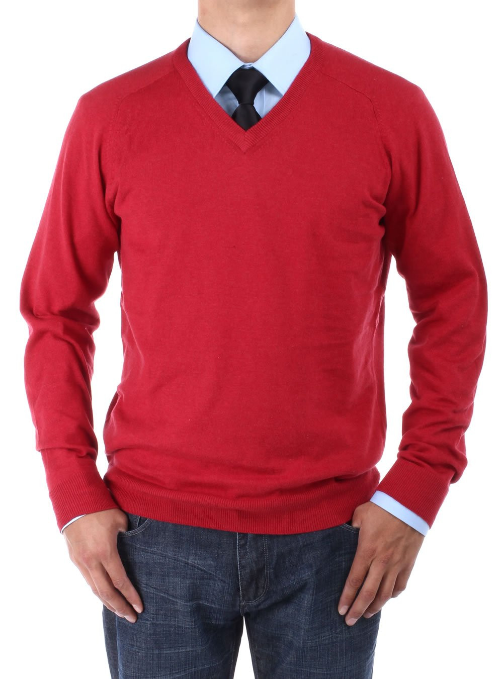 Mens Luciano Natazzi V-neck Cotton Sweater Relaxed Fit in Dark Red - Image1