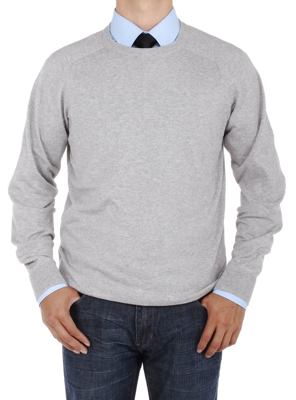 Mens Luciano Natazzi Crew Neck Cotton Sweater Relaxed Fit in Light Gray - Image1