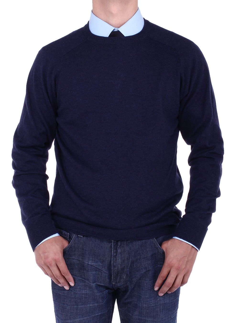 Mens Luciano Natazzi Crew Neck Cotton Sweater Relaxed Fit in Navy - Image1