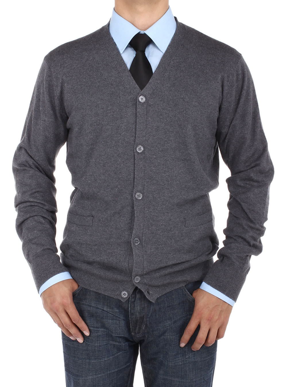 Mens Luciano Natazzi Cotton Cardigan Sweater Relaxed Fit in Charcoal - Image1