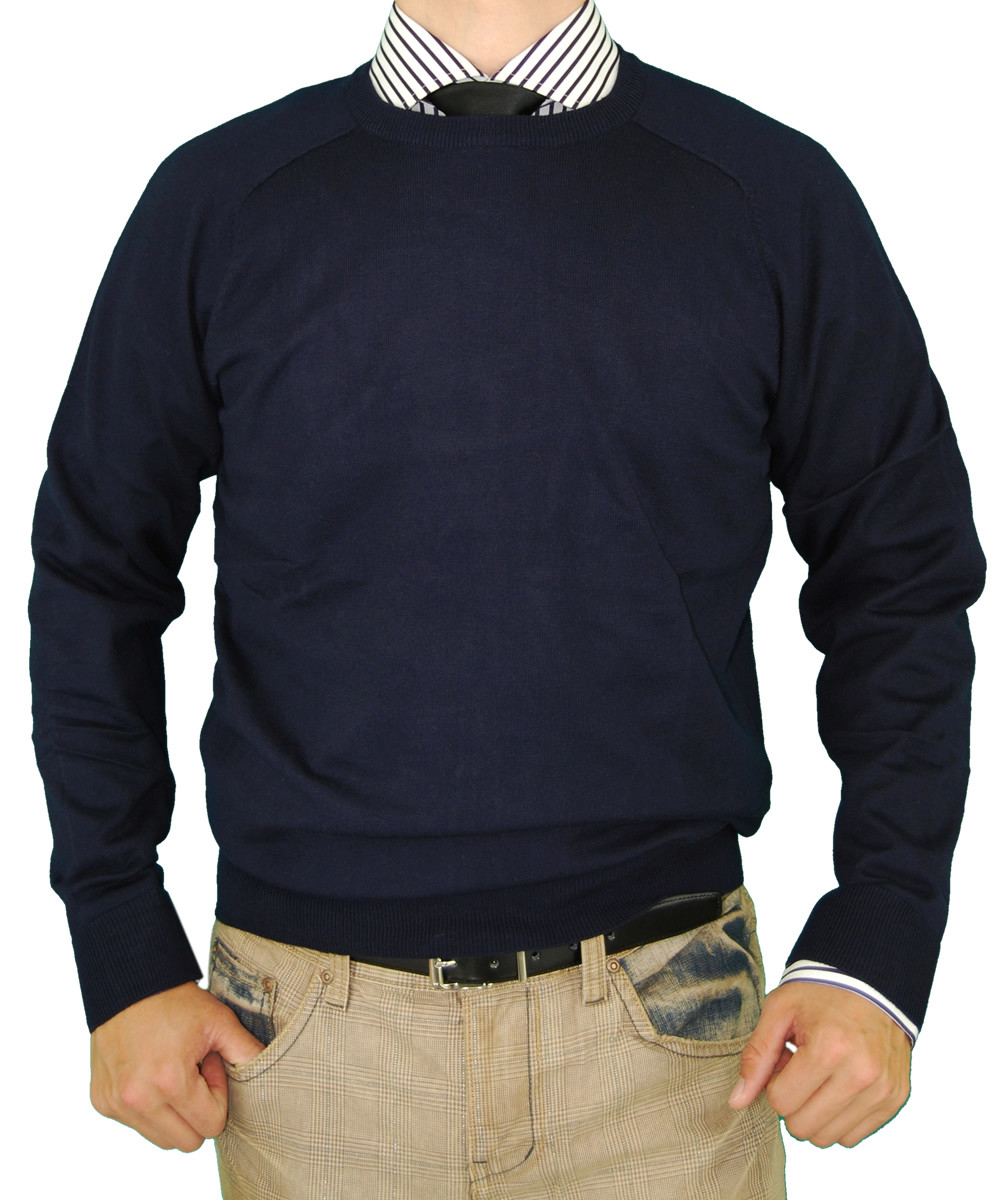 Mens Luciano Natazzi Classic Fit Crew Neck Premium Cotton Sweater With A Cashmere Touch in Navy - Image1
