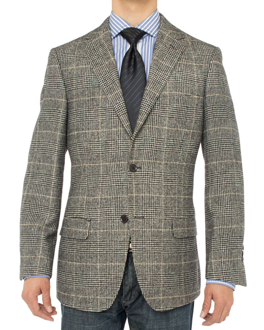 Mens Luciano Natazzi Camel Hair Blazer Modern Fit Charcoal Plaid - Image1