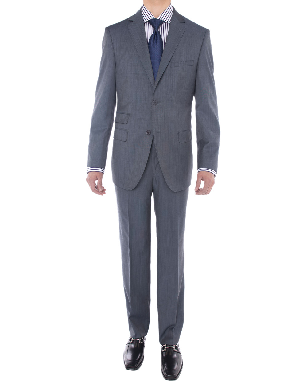 Mens Luciano Natazzi Modern Fit Suit Birds Eye 160S Wool Two Button Stone Blue - Image1