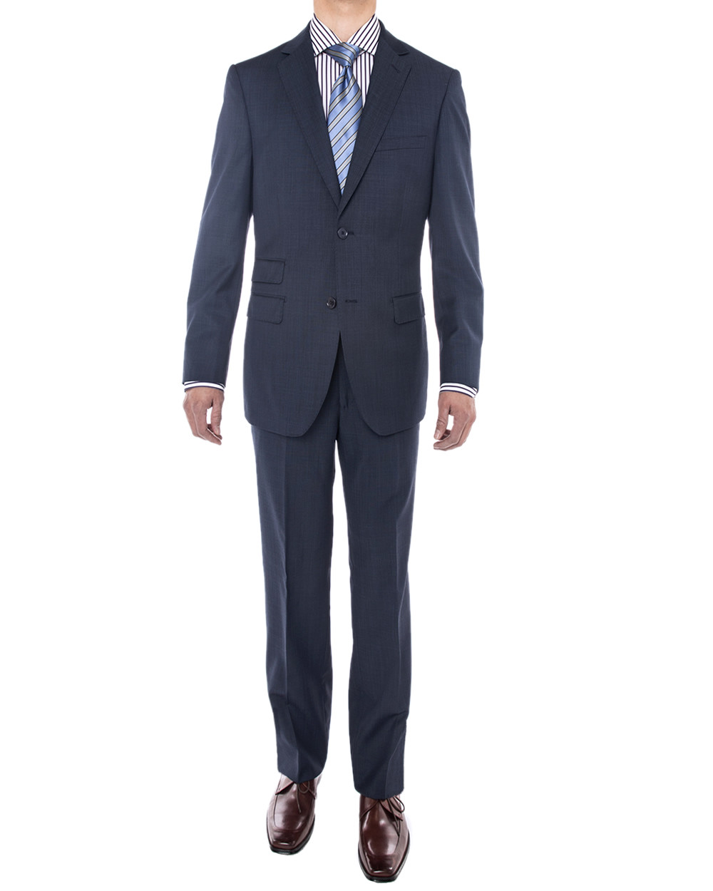 Mens Luciano Natazzi Modern Fit Suit Birds Eye 160S Wool Two Button French Blue - Image1