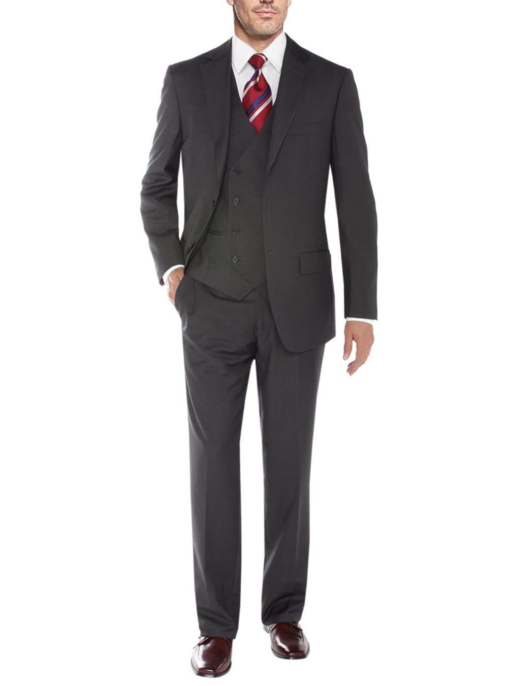 Mens Salvatore Exte Vested 3-Piece Suit Double Breasted Vest Charcoal - Image1