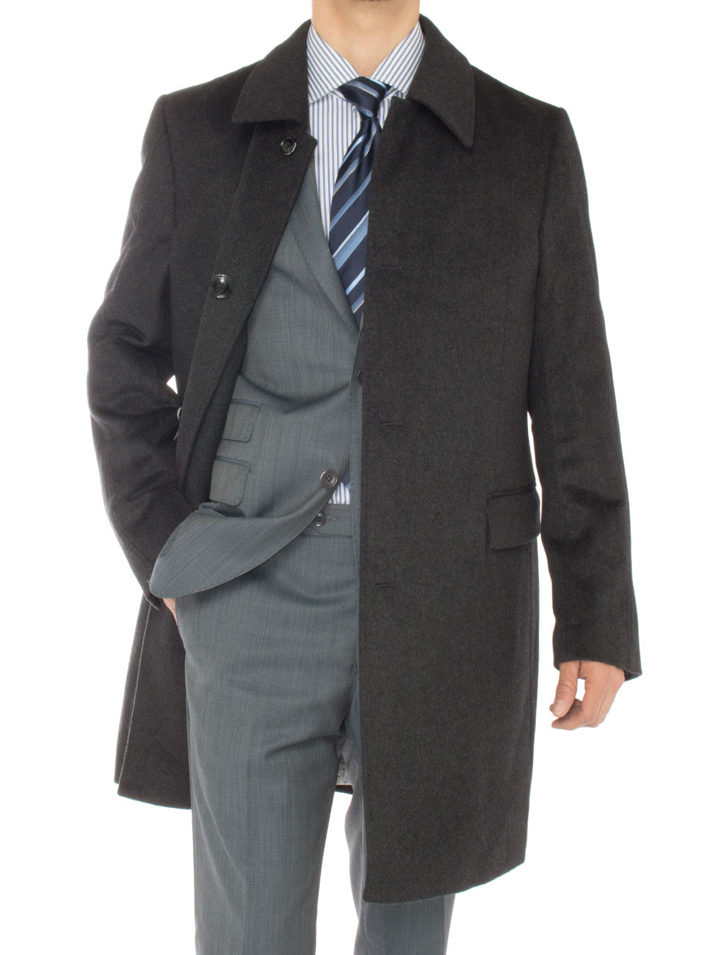 Mens Luciano Natazzi Cashmere Overcoat Classic Knee Length Top Coat Charcoal Gray - Image1