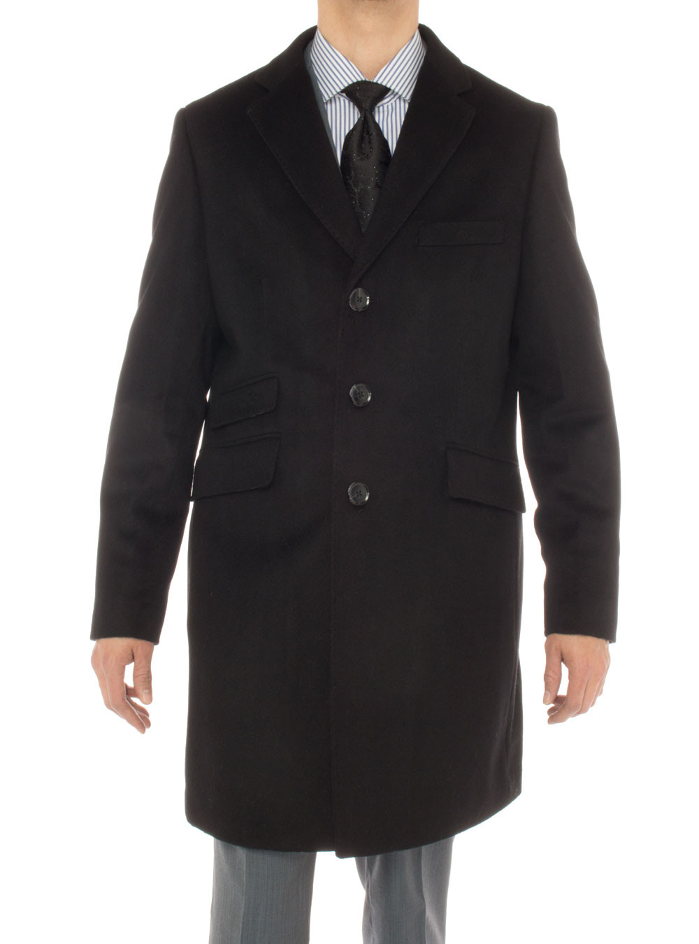 Mens Luciano Natazzi Overcoat Cashmere Wool Ticket Pocket Trench Coat Black - Image1