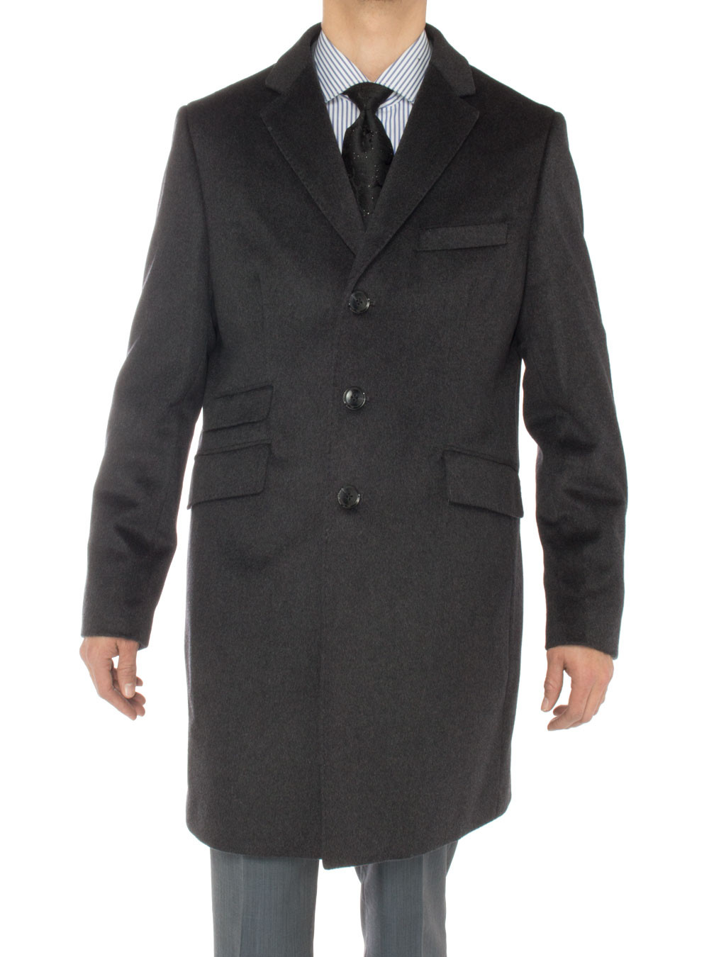 Mens Luciano Natazzi Overcoat Cashmere Wool Ticket Pocket Trench Coat Charcoal Gray - Image1