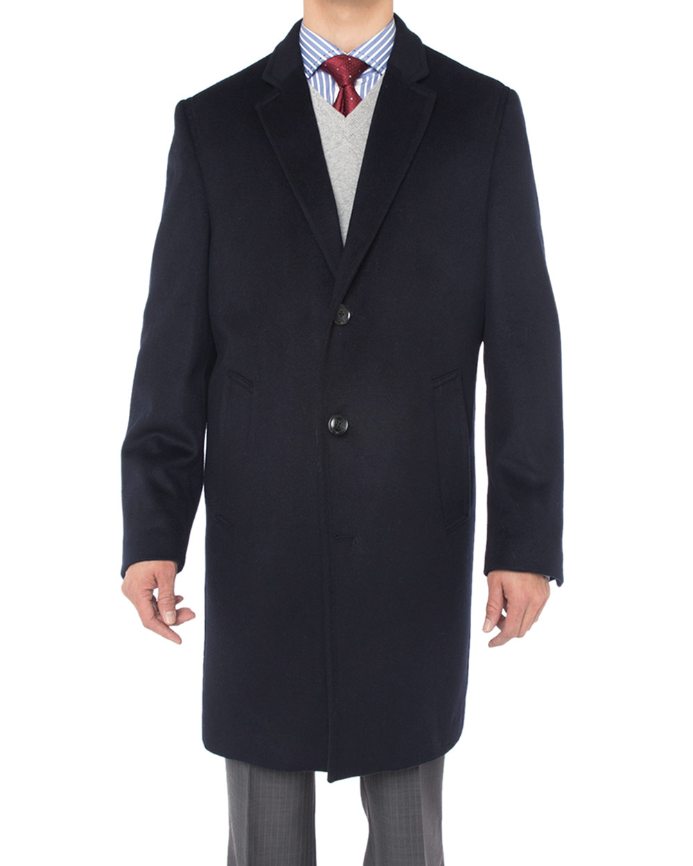 Mens Luciano Natazzi Overcoat Cashmere Wool Knee Length Top Coat Navy Blue - Image1