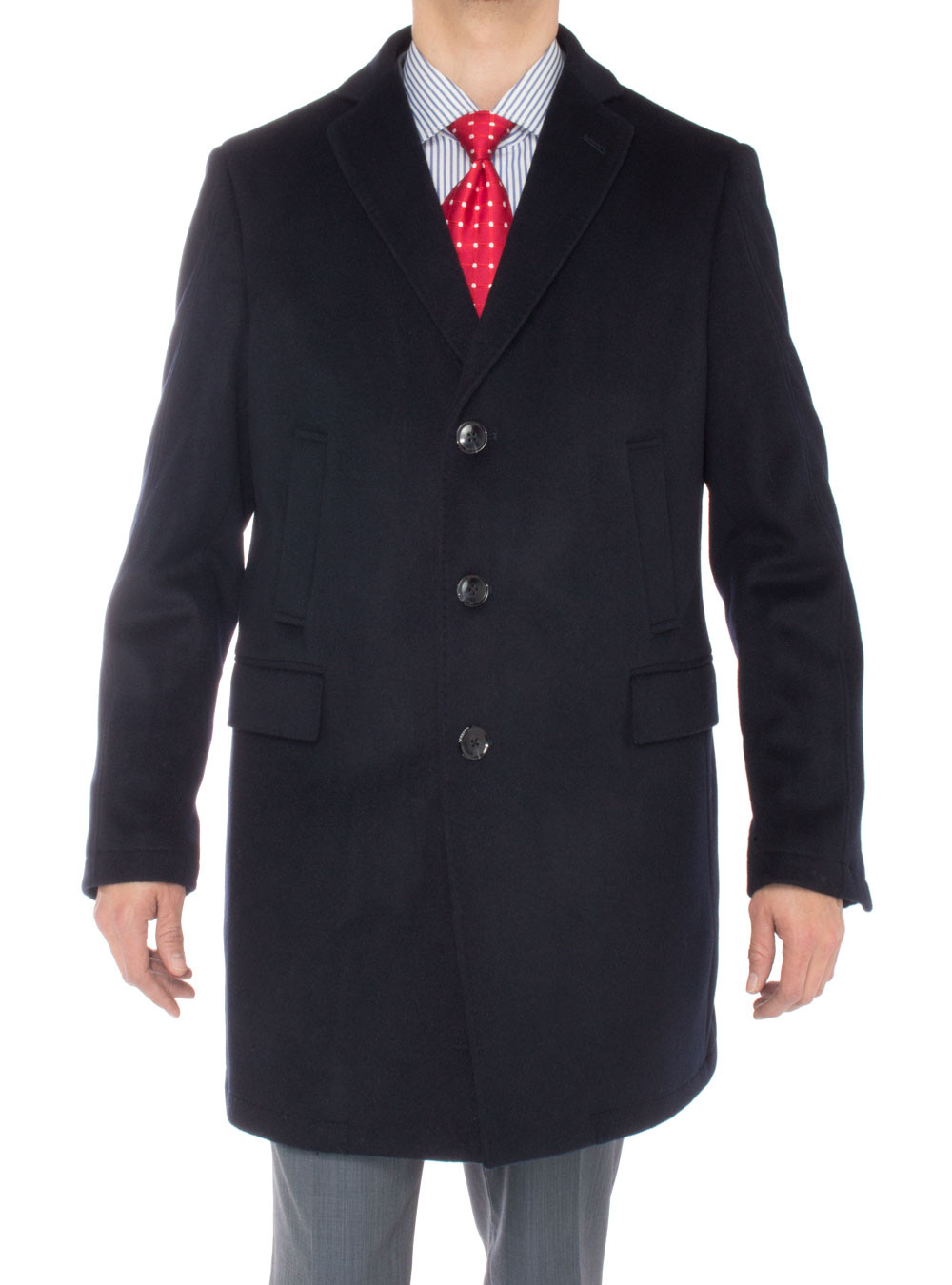 Mens Luciano Natazzi Cashmere Overcoat Classic Trench Coat Modern Topcoat Navy Blue - Image1