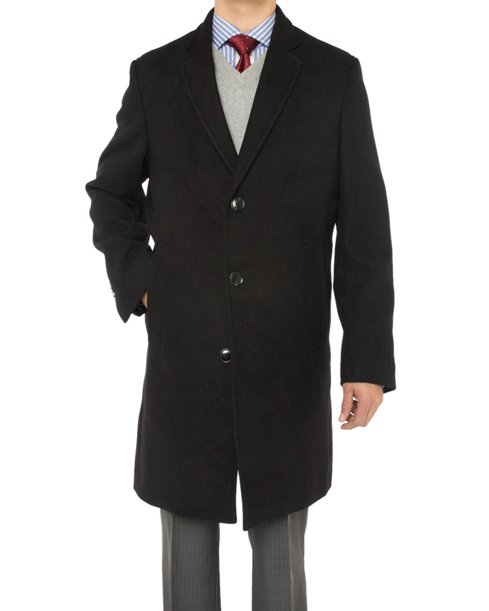 Mens Luciano Natazzi Overcoat Wool Blend Stretch Top Coat Black - Image1