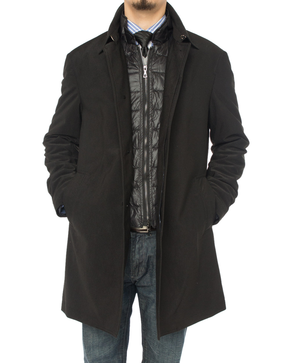 Mens Luciano Natazzi Top Coat Modern Fit Walker Coat Black - Image1