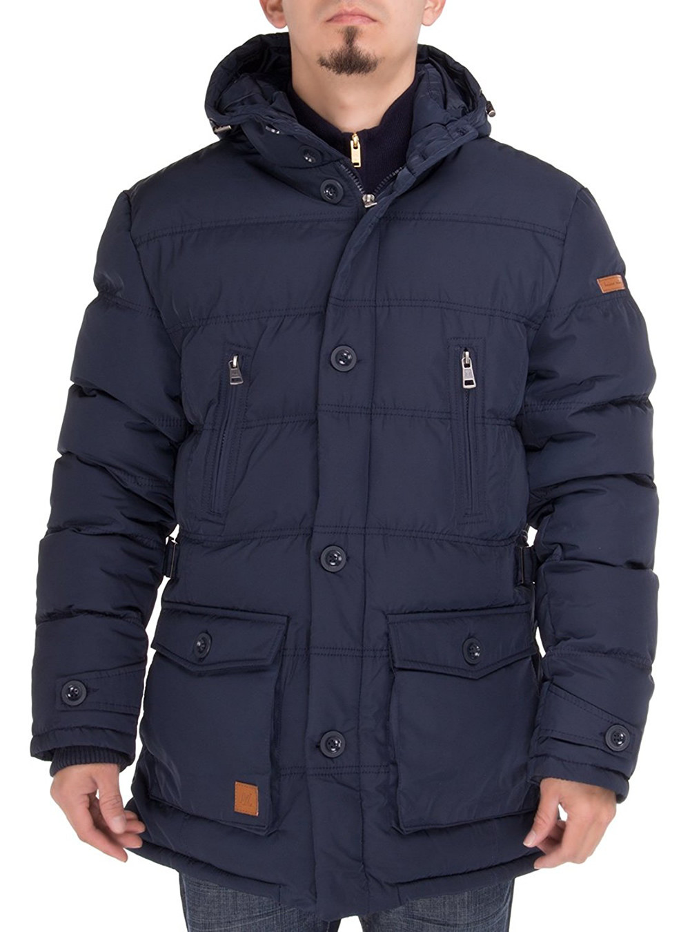 Mens Luciano Natazzi Padded Jacket Thermal Parka Coat Navy Blue - Image1