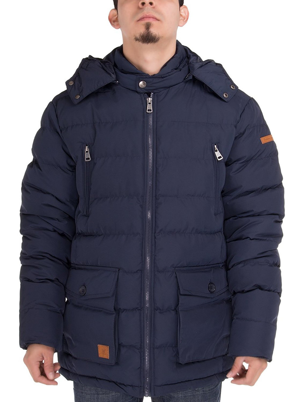 Mens Luciano Natazzi Thermal Padded Jacket Puffer Parka Coat Navy Blue - Image1