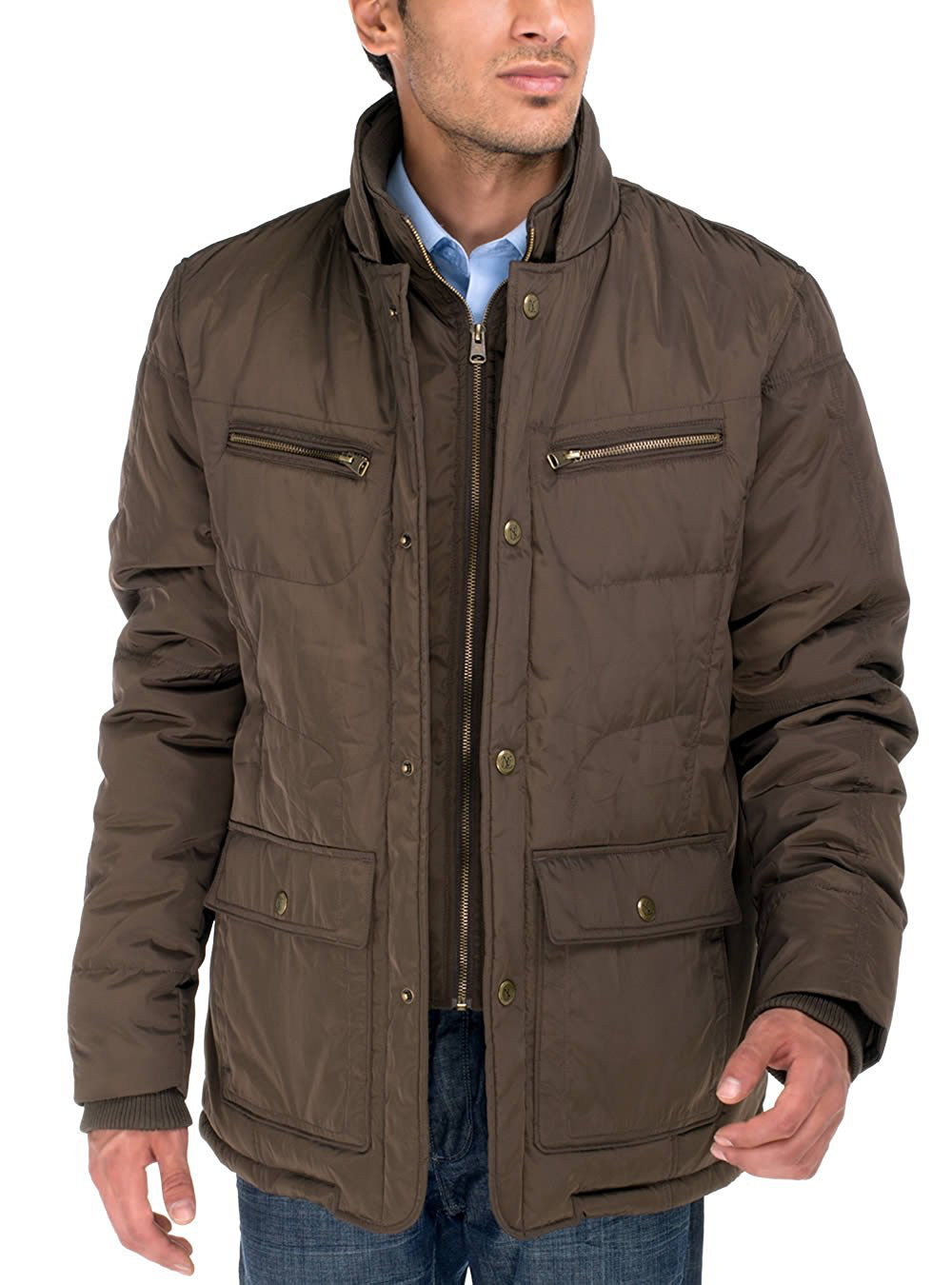 Mens Luciano Natazzi Padded Jacket Four-pocket Quilted Puffer Jacket Olive Brown - Image1