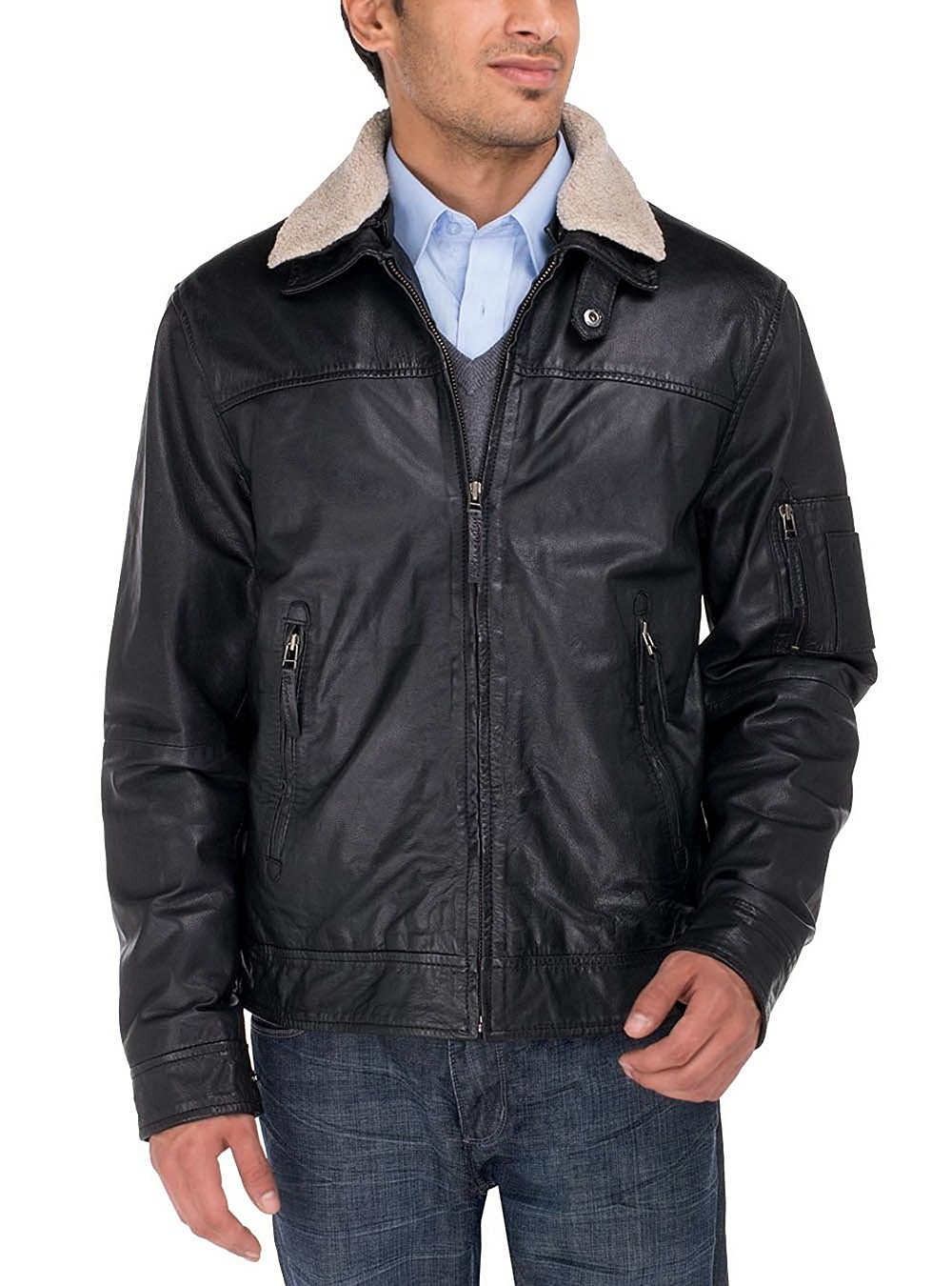 Mens Luciano Natazzi Leather Jacket Cavallino Rampante Vintage Black - Image1