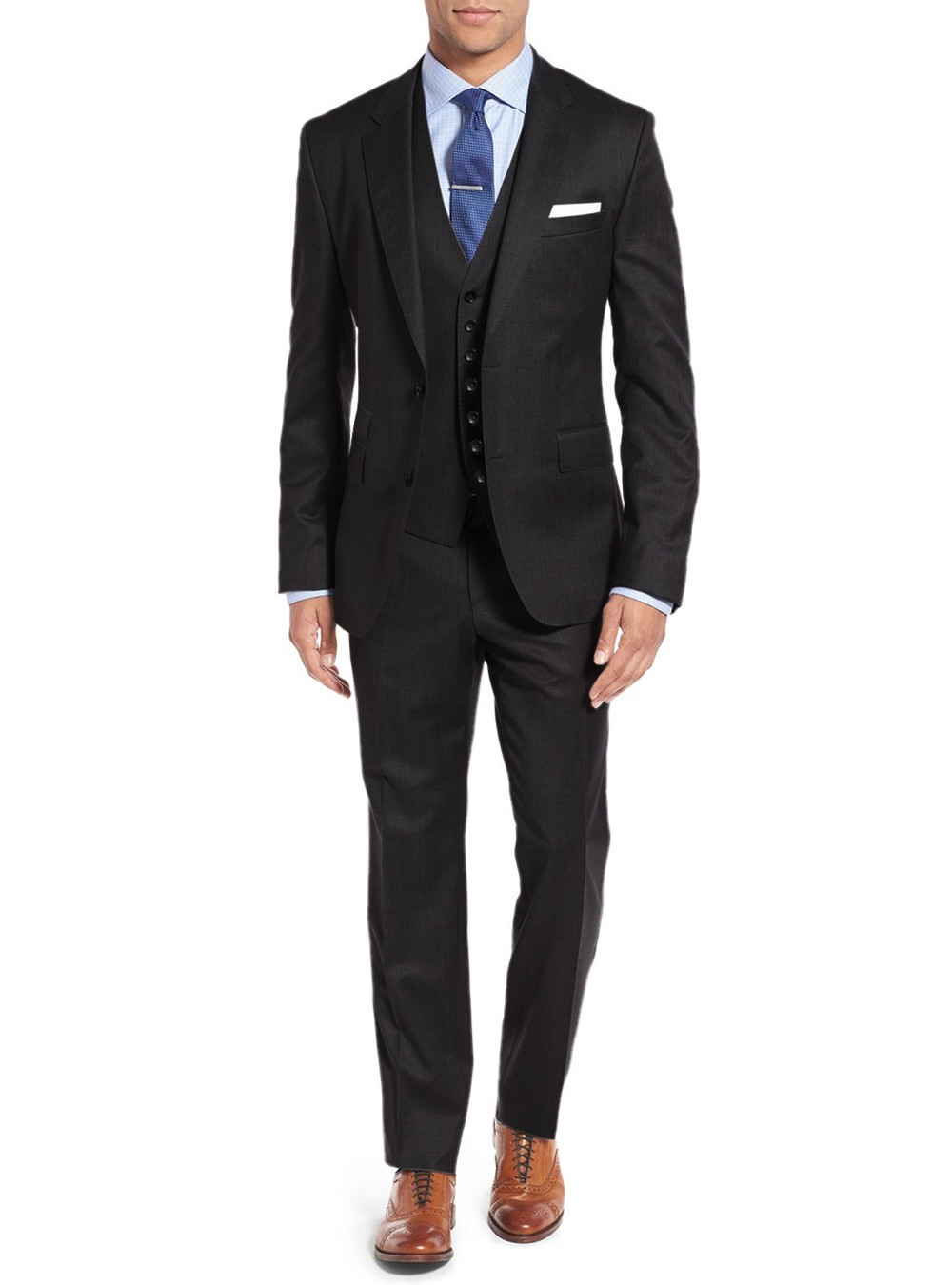 Mens Salvatore Exte Vested 3-Piece Suit Set Two Button Center Vent Jacket Black - Image1