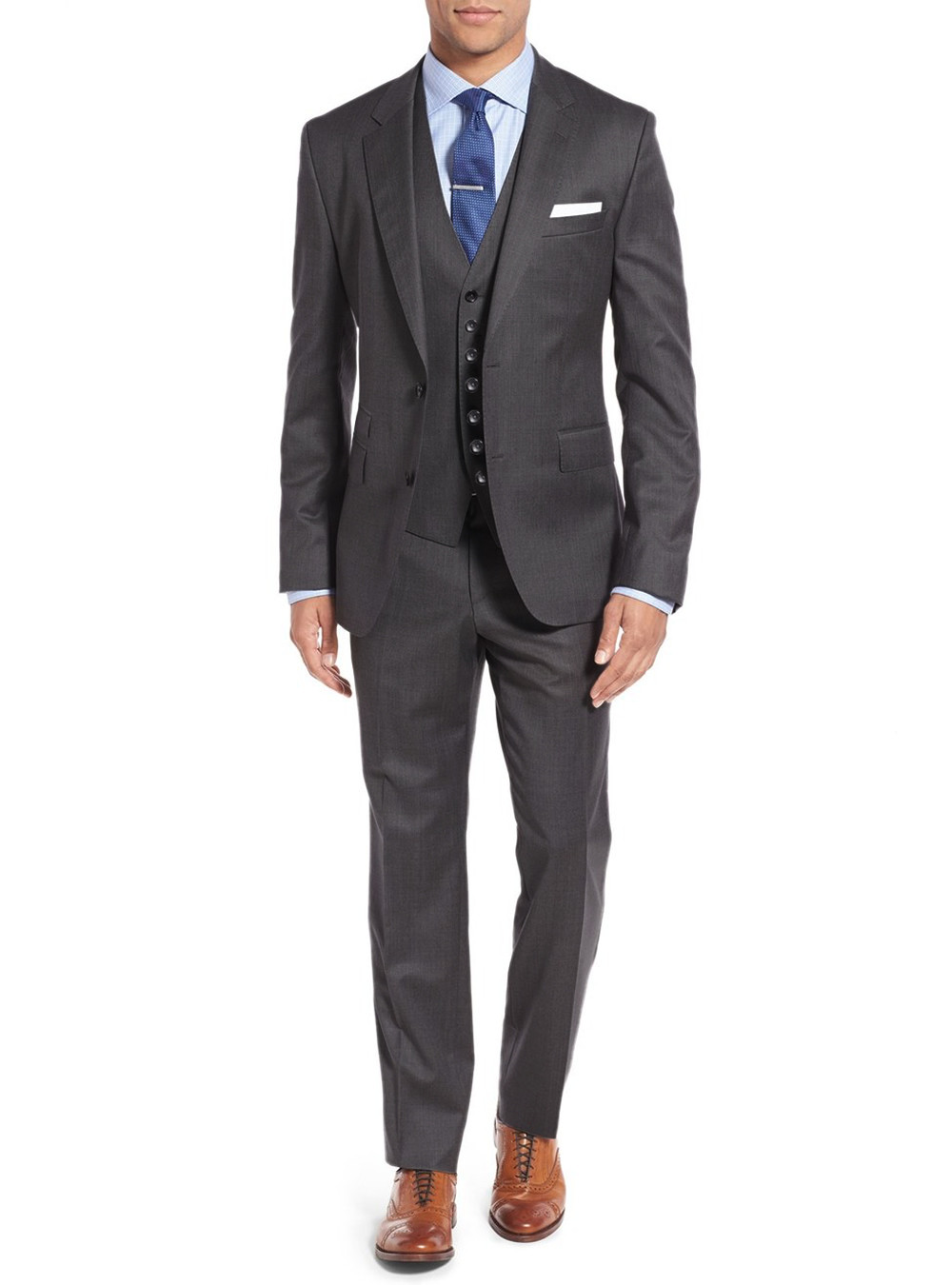 Mens Salvatore Exte Vested 3-Piece Suit Set Two Button Center Vent Jacket Charcoal - Image1