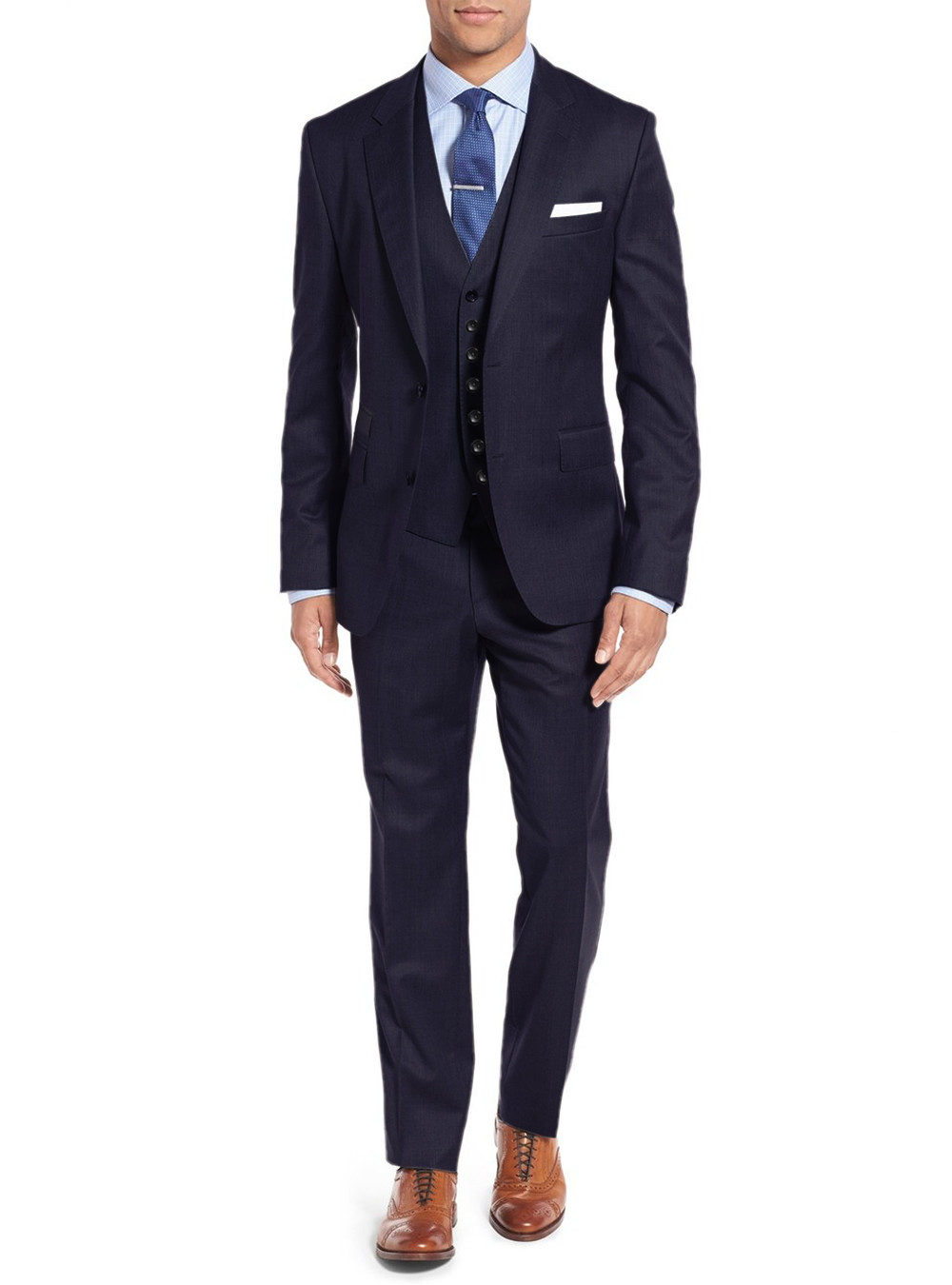 Mens Salvatore Exte Vested 3-Piece Suit Set Two Button Center Vent Jacket Navy - Image1