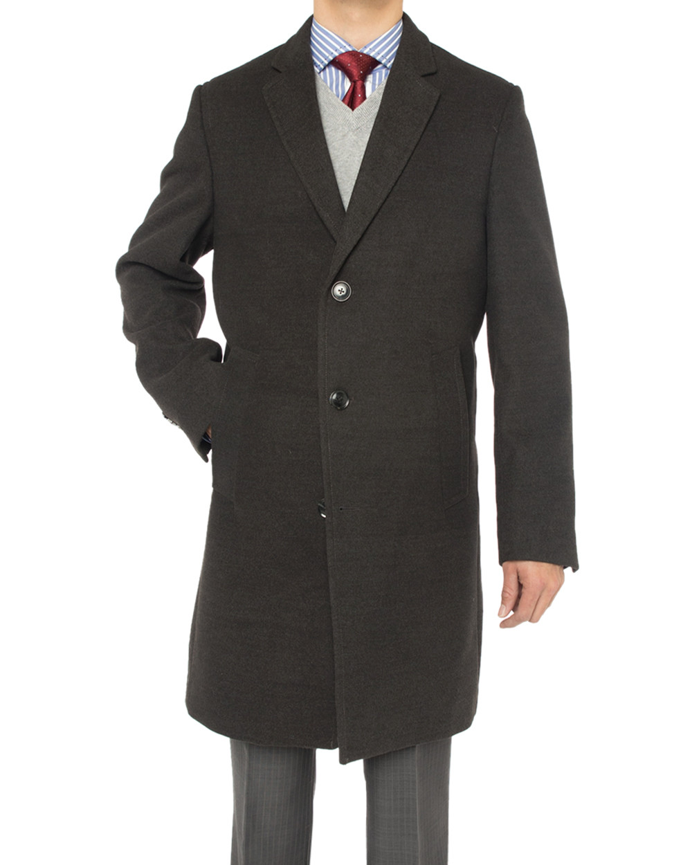 Mens Luciano Natazzi Overcoat Wool Blend Stretch Top Coat Charcoal Gray - Image1