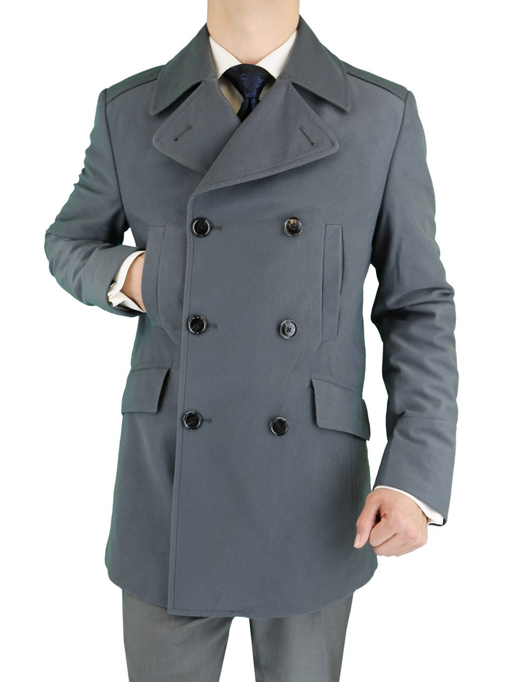 Mens Luciano Natazzi Overcoat Wool Blend Top Coat Modern Fit Pea Coat Gray - Image1