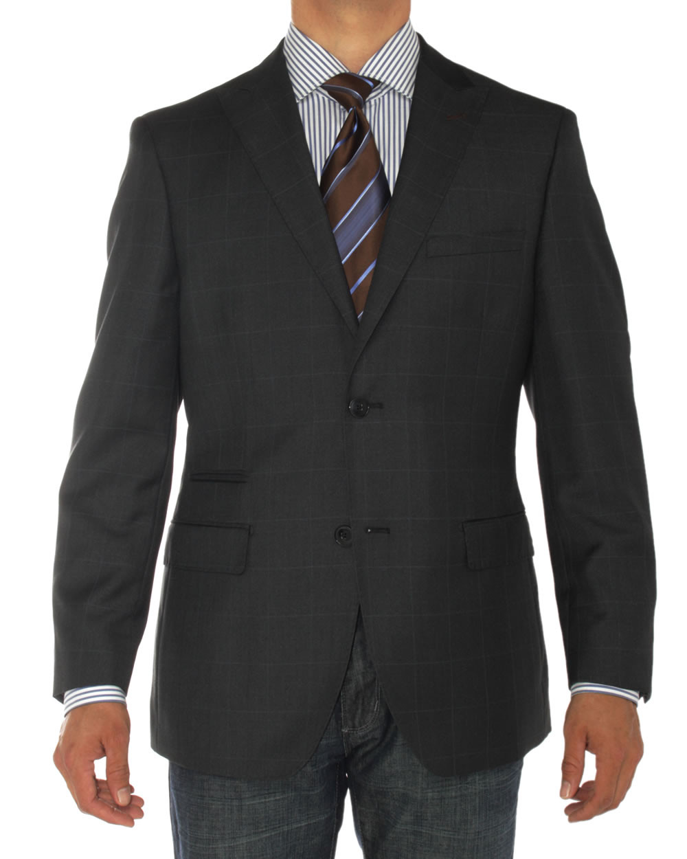 Mens Luciano Natazzi Blazer Two Button Ticket Pocket Coat Black Charcoal - Image1