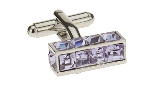 Mens Darya Trading Modern Crystal Cufflinks High Polished Setting Cuff Links With Gift Box in Silver - Image1