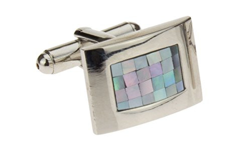 Mens Darya Trading Mother Of Pearl Mosaic Cufflinks Stainless Steel Gift Box Quality Cuff Link in Silver - Image1