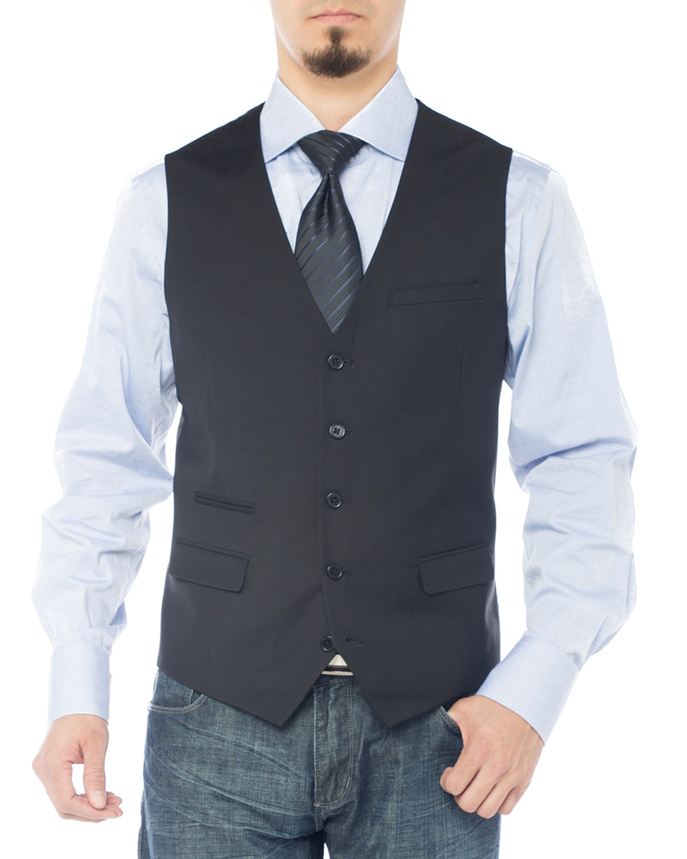 Mens Giorgio Napoli Designer Dress Suit Waistcoat Business Fit Jacket Vest in Black - Image1