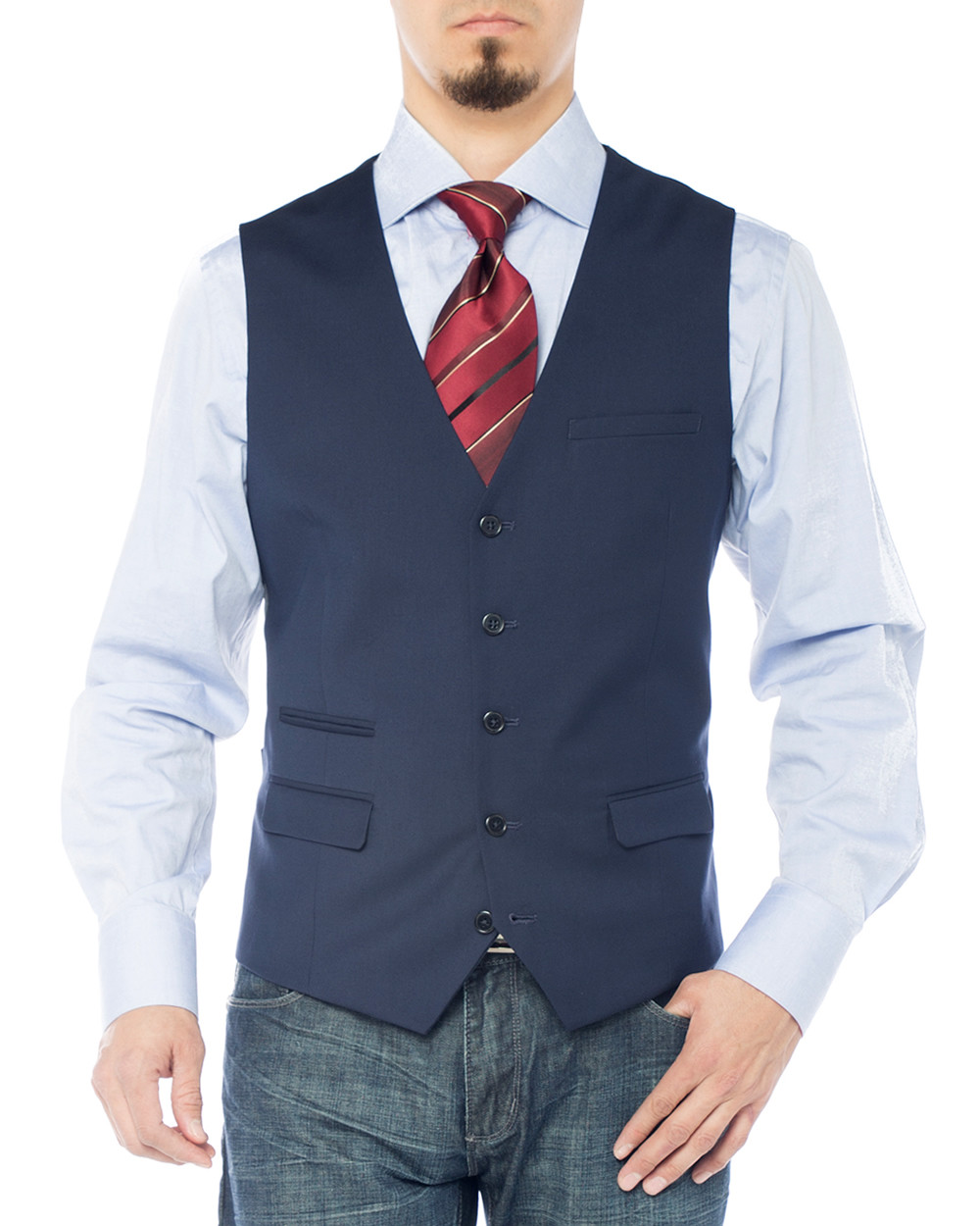 Mens Giorgio Napoli Designer Dress Suit Waistcoat Business Fit Jacket Vest in Navy Blue - Image1