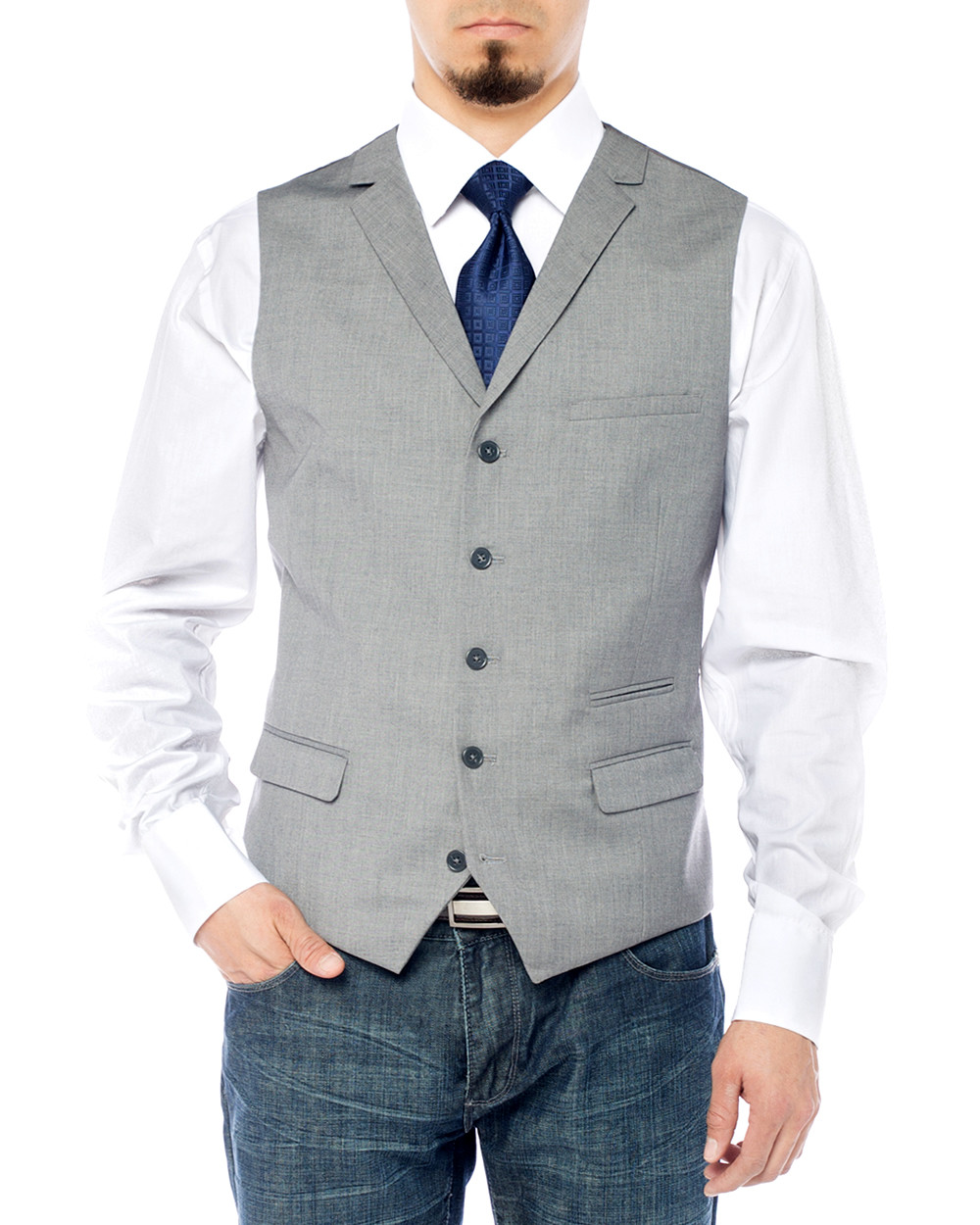 Mens Salvatore Exte Notch Lapel Casual Vest Modern Fit Dress Suit Waistcoat in Gray - Image1