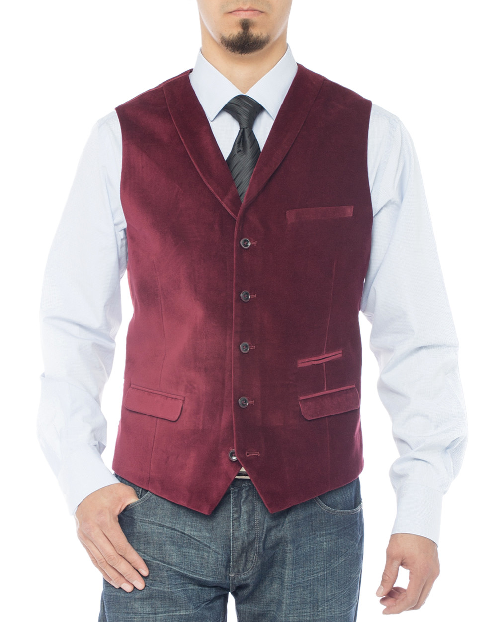 Mens Luciano Natazzi Shawl Lapel Casual Velvet Vest Modern Fit Dress Suit in Burgundy - Image1