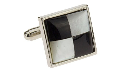 Mens Darya Trading Designer Mother Of Pearl & Black Onyx Stainless Steel Cufflinks With Gift Box in Silver - Image1